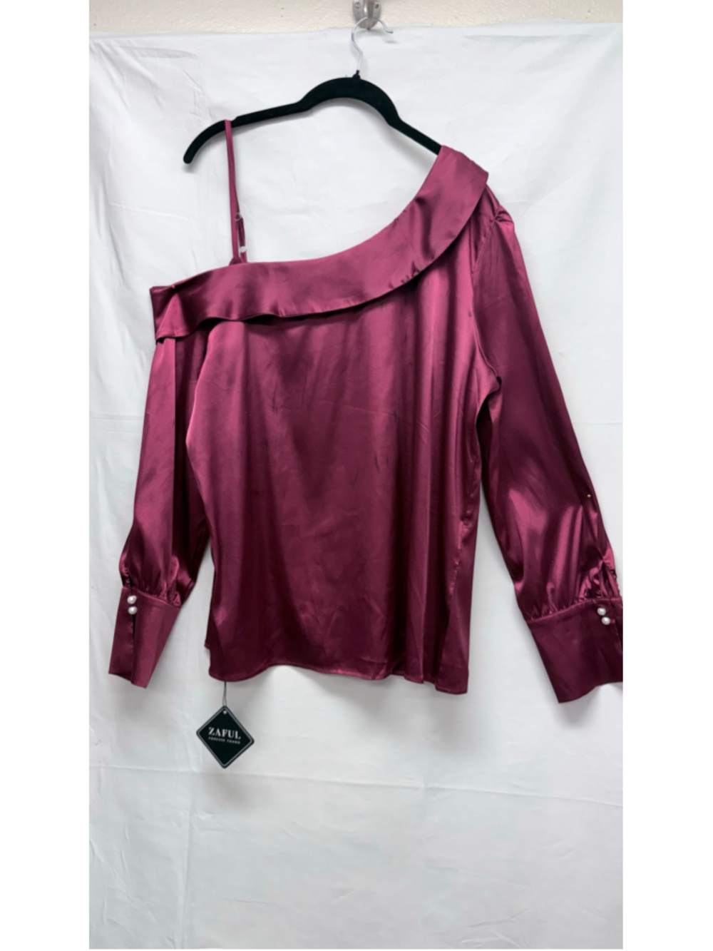 Women's Zaful Burgundy One-Shoulder Satin Blouse Size XL